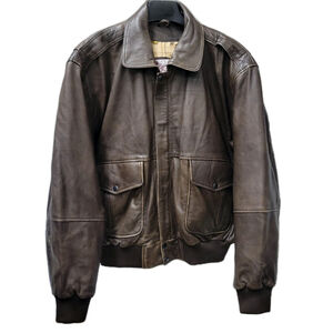 HERITAGE MINT REAL LEATHER Bomber Jacket Brown Long-Sleeves Full-Zip Size XXL